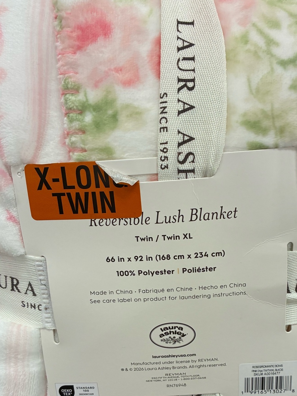 Laura Ashley Pink & Green Floral Reversible Lush Blanket